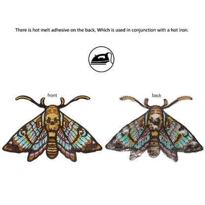 Colourful Skull Moth Embroidered Patch – Iron-On or Sew-On Fabric Badge