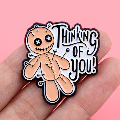 Thinking of You Funny Voodoo Doll Witchcraft Enamel Brooch Lapel Pin Badge Novelty Gift