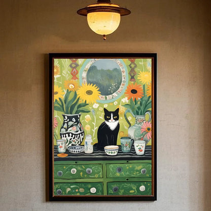 Funny Cute Black Cat Self Adhesive Posters – Retro Animal Wall Art Decoration Home Décor