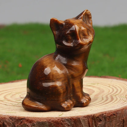 Crystal Cat Figurines – Hand-Carved Natural Stone Animal Cats Figures for Chakra Energy Healing & Home Décor