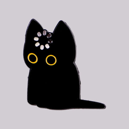 Brain Loading Funny Black Cat Enamel Brooch Lapel Pin Badge Novelty Gift