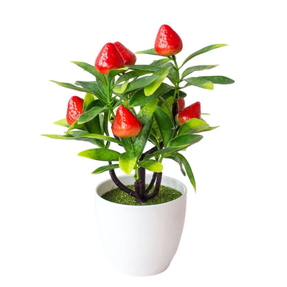 Artificial Bonsai Plant Tree – Peach, Orange, Strawberry, or Pepper Tree Plant Décor (22×18 cm)