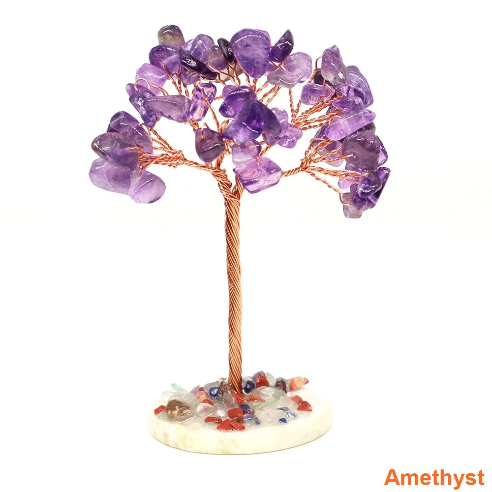 Crystal Money Tree Natural Crystal Healing Stone Reiki Quartz Gemstones Copper Wire Plant Gift