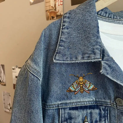 Colourful Skull Moth Embroidered Patch – Iron-On or Sew-On Fabric Badge