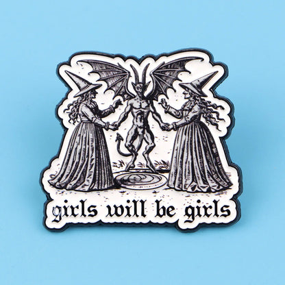 Girls Will Be Girls Witches Witchcraft Enamel Brooch Lapel Pin Badge Feminism Women’s Rights