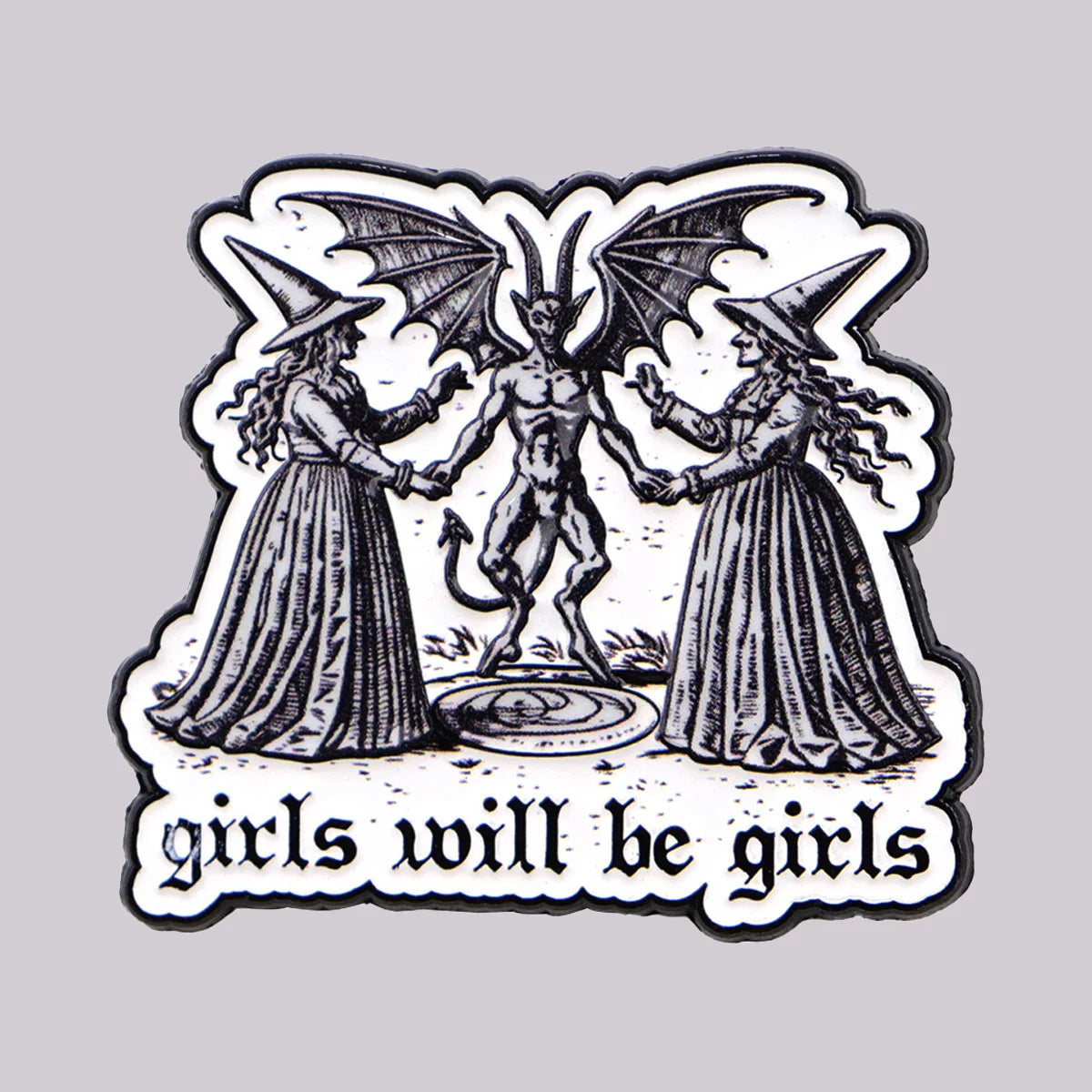 Girls Will Be Girls Witches Witchcraft Enamel Brooch Lapel Pin Badge Feminism Women’s Rights