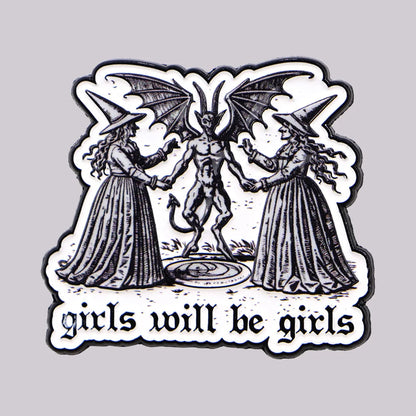 Girls Will Be Girls Witches Witchcraft Enamel Brooch Lapel Pin Badge Feminism Women’s Rights