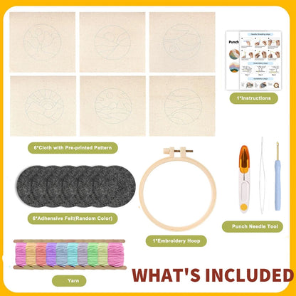 DIY Punch Needle Coaster Set Kit – Make 6 Flower Plant Design Coasters Multiple Design Choice Craft Embroidery