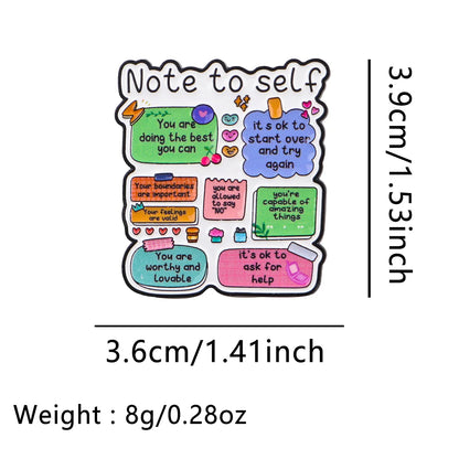 Note To Self Motivational Quotes Enamel Pin Badge Self-Love Reminder Mental Health Inspirational