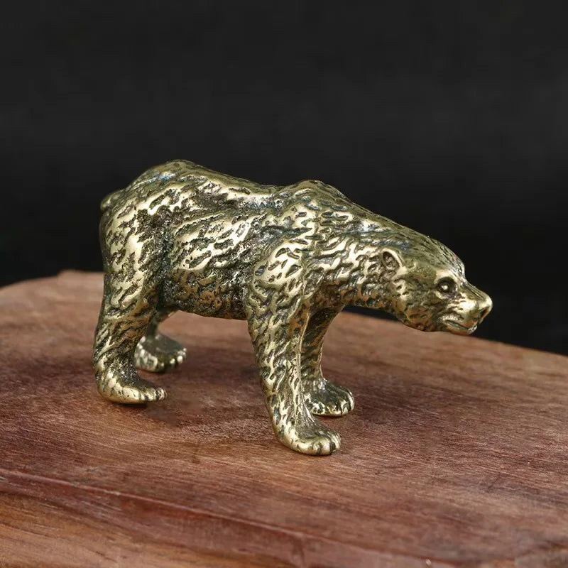 Mini Brass Copper Metal Bear Figurine – Desk Buddy Ornament Collectible