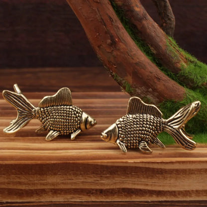 Mini Brass Copper Metal Goldfish Figurine – Desk Buddy Ornament Collectible