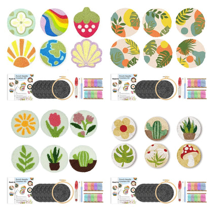 DIY Punch Needle Coaster Set Kit – Make 6 Flower Plant Design Coasters Multiple Design Choice Craft Embroidery