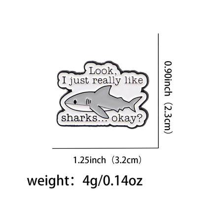 Shark Lovers Funny Enamel Brooch Lapel Pin Badge Novelty Gift
