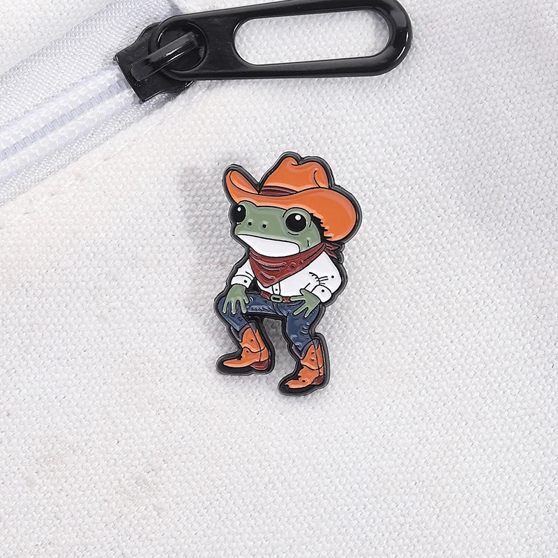 Cartoon Cowboy Frog Enamel Pin Badge Funny Cowboy Hat Boots Brooch Clothes Lapel Animal