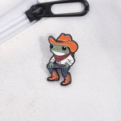 Cartoon Cowboy Frog Enamel Pin Badge Funny Cowboy Hat Boots Brooch Clothes Lapel Animal