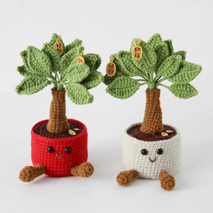 Crochet Knitted Potted Money Tree Plant – Handmade Style Décor Gift | Artificial Cute Mini Plant or Tree