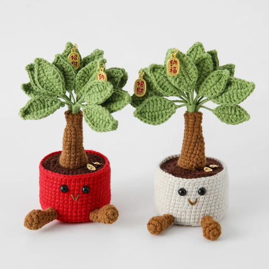 Crochet Knitted Potted Money Tree Plant – Handmade Style Décor Gift | Artificial Cute Mini Plant or Tree
