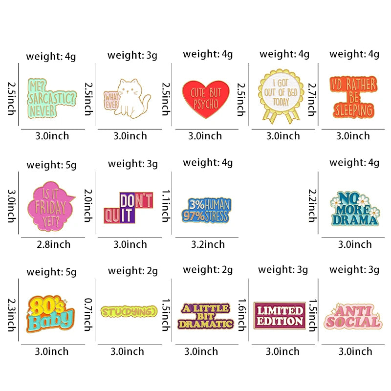 Funny Sarcastic Quotes Text Enamel Pin Badges Limited Edition Don’t Quit Dramatic Send Noods