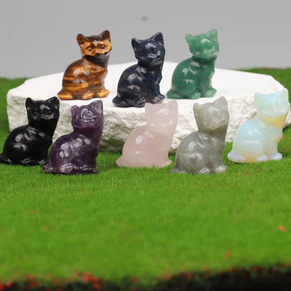 Crystal Cat Figurines – Hand-Carved Natural Stone Animal Cats Figures for Chakra Energy Healing & Home Décor