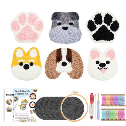 DIY Punch Needle Coaster Kit – Make 6 Dog Animal Coasters Craft Embroidery Set