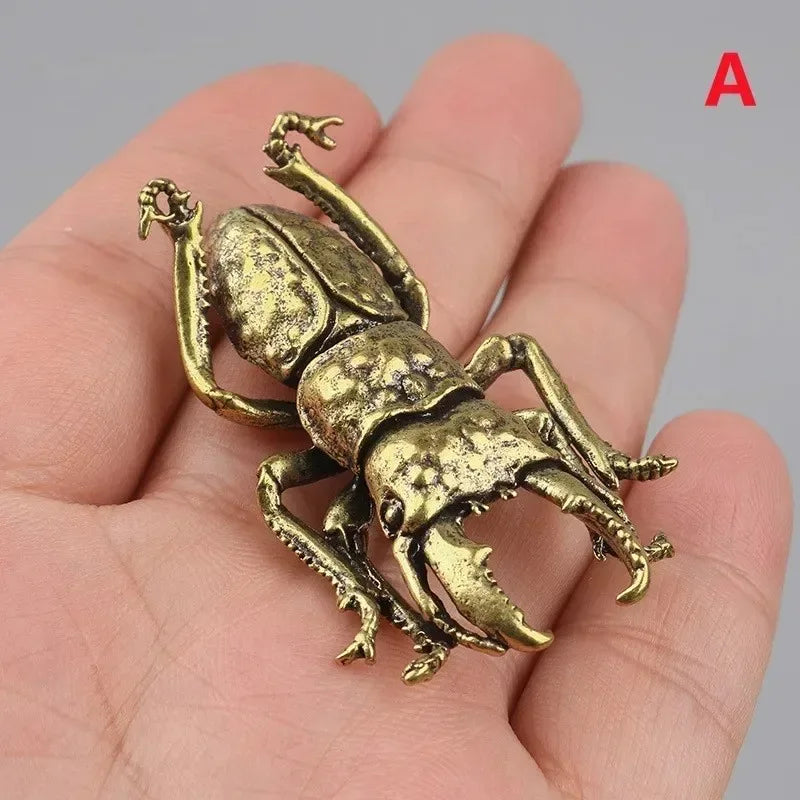 Mini Brass Copper Metal Beetle Bug  Figurine – Desk Buddy Ornament Collectible