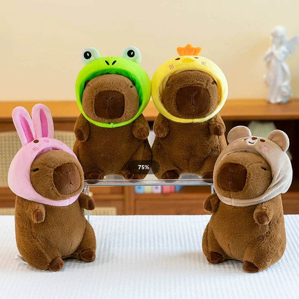 Cute Capybara Plush Toy with Hat -  Frog, Duck, Bunny, Strawberry, Bread, Toast or Turtle Backpack