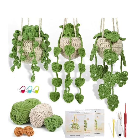 Crochet Hanging Plant Kit for Beginners – Includes Yarn, Tools & Video Tutorial