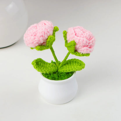 Crochet Knitted Artificial Flower Plant in Pot - Hand Woven Potted Desk Desktop Home Decor Gift Ornament