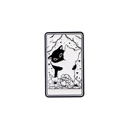 Mystic Black White Cats Tarot Card Design Enamel Pin Badges Moon Sun Strength Fortune Cat