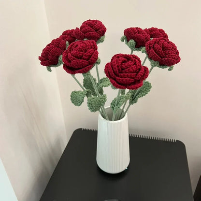 Knitted Rose Artificial Flower – Single-Stem Modern Decor for Gift, Home or Weddings