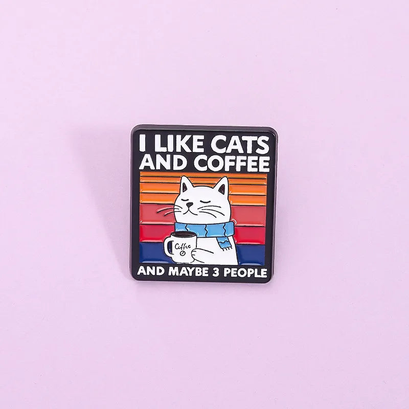 I Like Cats and Coffee Funny Enamel Pin Badge Cartoon Grumpy Cat Introvert