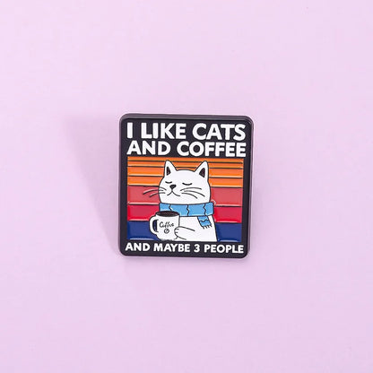 I Like Cats and Coffee Funny Enamel Pin Badge Cartoon Grumpy Cat Introvert